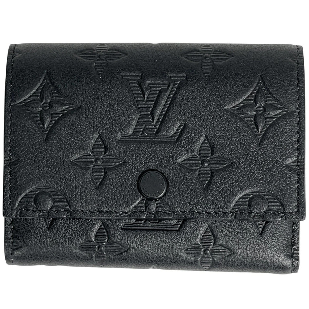 Louis Vuitton Victor Wallet Monogram Shadow Black Tri fold Leather Noir Black